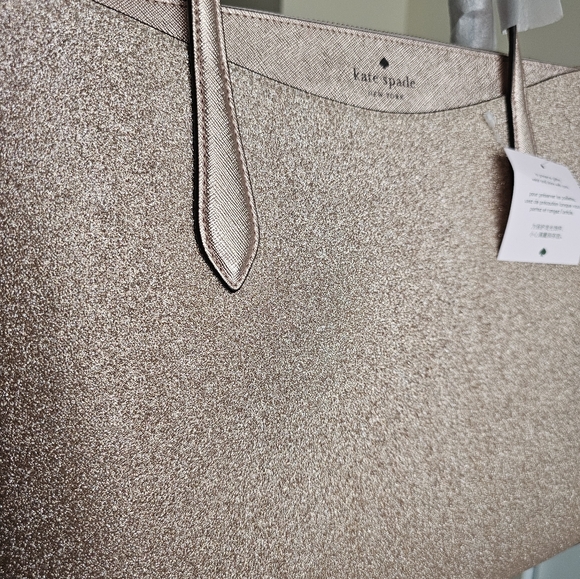 KATE SPADE Large Tote Shoulder Bag Rose Gold Shimmy Glitter NWT - Picture 7 of 15